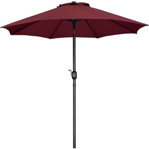 Yaheetech Ombrellone da Giardino Esterno 270 cm Portatile Parasole Protezione UV con Manovella 8 Stecche Reclinabile Telo in Poliestere Tubo in Alluminio Spiaggia Balcone Terrazzo Rosso Borgogna