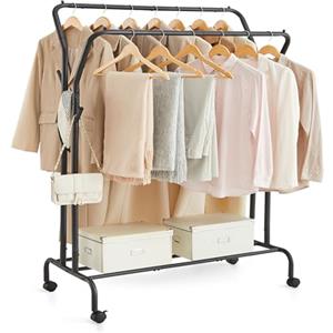 SONGMICS Stand Appendiabiti Doppio, Attaccapanni con Ruote, Struttura in Acciaio, Portata fino a 100 kg, Larghezza di 103,5 cm, Multifunzione, Nero HSR107B01