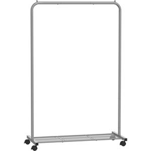 SONGMICS Appendiabiti, Struttura in Metallo, Portabiti Largo 91 cm, con Ripiano Portaoggetti e Rotelle, 2 Ruote con Freni, Portata della Barra Appendiabiti di 40 kg, Grigio HSR025G01