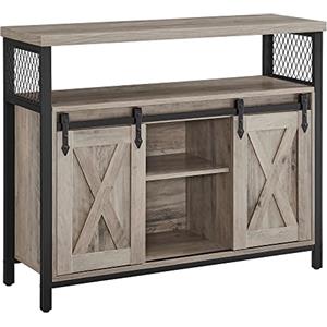 VASAGLE Credenza, Mobile da Cucina, Armadietto Organizzatore, con 2 Ante Scorrevoli, 33 x 100 x 80 cm, Ripiani Regolabili, Stile Country, per Soggiorno, Greige Melange e Nero Inchiostro LSC092B02
