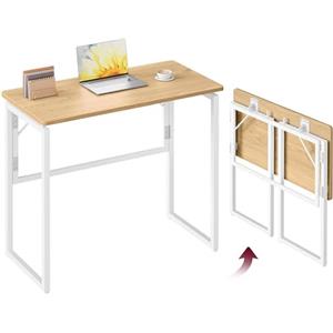 VASAGLE Scrivania per Computer Pieghevole, Piano in Unico Pezzo, Angoli Arrotondati, Tavolo da Ufficio, Camera da Letto Balcone Campeggio, Facile da Montare, 80 x 40 cm, Rovere Naturale LWD151YD01