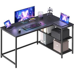 VASAGLE Scrivania Angolare a L, Scrivania Gaming per Computer con Scaffale Reversibile, Ripiano Regolabile in Altezza, per Studio Ufficio, 120 x 80 cm, Nero Ebano LWD136BE01