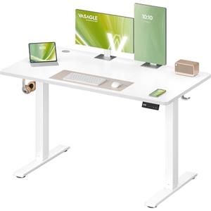 VASAGLE Scrivania Regolabile in Altezza Elettrica, Scrivania per Computer, Promemoria per Sedentarietà, Funzione Memoria con 4 Altezze, per Ufficio, 120 x 60 cm, Bianco Nuvola LSD312WZ03