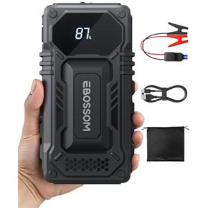 EBOSSOM Booster Avviamento Auto, Avviatore Portatile, 12000mAh Avviatore Batteria veicolo, Jump Starter macchina con LED Torcia, Ricarica USB, Kit di Viaggio e Attrezzi di Emergenza