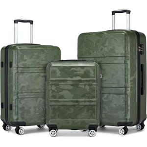 KONO Trolley Bagaglio a Mano 52 x 38 x 21 cm ABS Leggero e Rigido con 4 Ruote 360°, Lucchetto TSA, Cabina per Trasporto (20", (Verde/Mimetico)