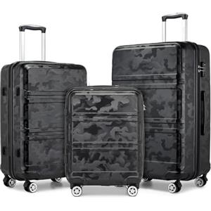 KONO Trolley Bagaglio a Mano 52 x 38 x 21 cm ABS Leggero e Rigido con 4 Ruote 360°, Lucchetto TSA, Cabina per Trasporto (20", Nero/Mimetico)