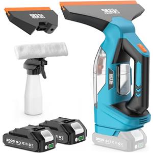 Seesii Lavavetri Aspiragocce | Autonomia 120 Min, Aspirazione 2000 PA, Bocchette 28-17 cm, Serbatoio 150 ml Rimovibile，Flacone spray, Panno Microfibra, Batteria 2000 mAh per Finestre, Specchi e Doccia