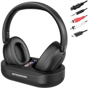 RETRADEKING Cuffie TV Senza Fili Over-Ear, Dock di Ricarica Trasmettitore, Bluetooth da 50 Ore, Compatibili con Tutte le TV
