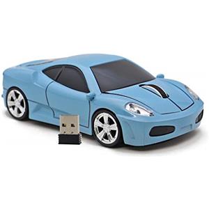 DAY DAY HAPPY mouse wireless USB 2.4GHz mouse per computer a forma di automobile con fari blu per PC portatile (Blue)