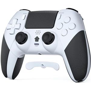 LATEC Controller per PS4 con Bluetooth, Controller Wireless PS4 con 2 Pulsanti Macro Programmabili, Sensore Giroscopico a 6 Assi, Doppia Vibrazione, Touchpad, Bianco
