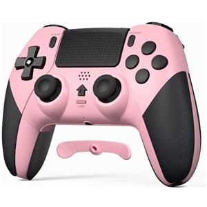 LATEC Controller per PS4 con Bluetooth, Controller Wireless PS4 con 2 Pulsanti Macro Programmabili, Sensore Giroscopico a 6 Assi, Doppia Vibrazione, Touchpad, Rosa