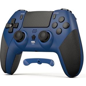 LATEC Controller per PS4 con Bluetooth, Controller Wireless PS4 con 2 Pulsanti Macro Programmabili, Sensore Giroscopico a 6 Assi, Doppia Vibrazione, Touchpad, Blu