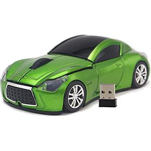 DAY DAY HAPPY mouse wireless a forma di automobile mouse per computer 1600 DPI con luce LED blu per PC portatile (Green)
