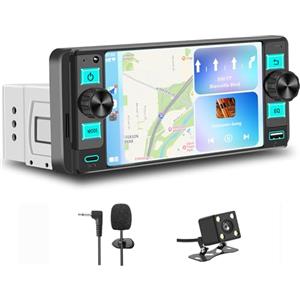 LSLYA Autoradio Bluetooth 1 DIN con CarPlay & Android Auto, radio auto con schermo 5 pollici Touchscreen Lettore, Mirror Link/RDS FM Radio/USB/Type-C/Microfono/Telecamera di retromarcia