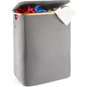 Lonbet - Cesto Portabiancheria Beige con Coperchio Doppio e Sacchi Rimovibili -XXL150L-Cesta Portabiancheria Extra Large con 2 Sezioni-Portabiancheria con 2 Scomparti-Cesto Portabiancheria in Bambù