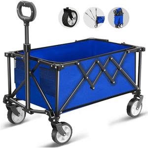 HOFTME Carrello Pieghevole su Ruote, Carro da 100kg di Grande Capacità con Maniglia Regolabile e Borsa di Copertura, Trasportatore da Picnic per Festival Shopping Campeggio Giardino Spiaggia (blu)
