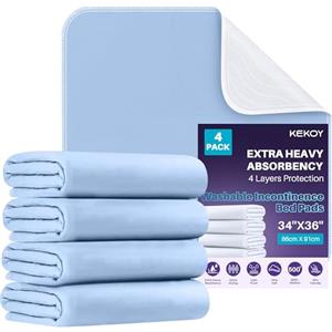 Kekoy Traversa Impermeabile, Traversa Letto Anziani(Riutilizzabile): Funziona come Protettore Letto Urinazione, Cuscino Addestramento Igiene - Per Anziani, Adulti, 4 Pezzi, 86x91cm