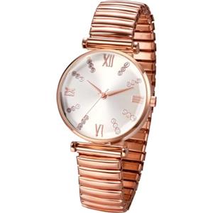 JewelryWe Orologio da Polso Elastico da Donna: Orologio Cinturini Elastici Numeri Romani con Zirconi Lucidi Colore Oro Rosa