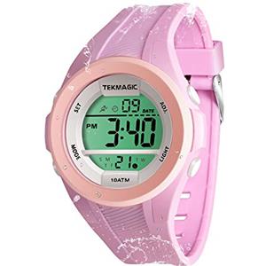 TEKMAGIC Ragazze Orologio da polso per Nuoto, Immersioni in Subacquea 100m Sott'acqua con Funzioni Cronometro, Cronografo, Sveglia, Doppio Fuso Orario, Formato 12/24 Ore