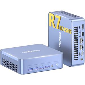 GEEKOM Mini PC AX8 Max con AMD Ryzen 7 8745HS, 16GB DDR5 e 1TB SSD, AMD Radeon 780M | Porte LAN 2,5 Gbps | Windows 11 Pro| Quad-Display fino a 8K | 2 x USB4 per Gaming, Creatività, Ufficio e Domestico