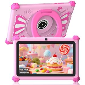 ascrecem Tablet Bambini 7 Pollici Android 15 Tablet per Bambini con 2.4G+5G WiFi6 Penta Core 6GB RAM 32GB ROM Tablets Bambina Doppia Fotocamera 128GB Espandibile Controllo Parentale (Rosa)