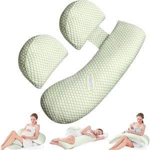 7CDXD Pregnancy Pillow for Pregnant Women, Soft Pregnancy Pillow, Support for Back, HIPS, Legs, Maternity Pillow with Removable and Adjustable Pillowcase-Green