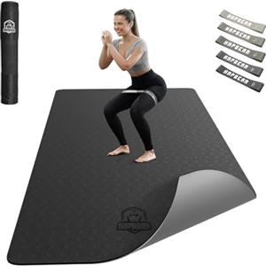 HAPBEAR Tappetino da Yoga Extra Large - 183 cm x 91 cm x 6 mm, TPE Antiscivolo, per Allenamenti a Casa, Yoga, Pilates e Stretching, Resistente, Ecologico,Inclusi Bande di Resistenza e Borsa da Portare