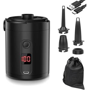 Lytool Pompa Elettrica 5200mAh con Display Digitale, 4 KPa Portatile Rapida 280L/min con 3 Ugelli e Anello per Piscina, Vacuum, Campeggio e Materasso Gonfiabile