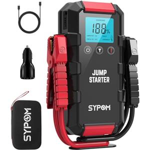 SYPOM Avviatore Batteria Auto, 6000A Avviatore Emergenza (Fino a all Gas e 12.0L Diesel), 12V Starter Batteria con Torcia a LED, Booster Avviamento Auto