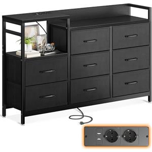 ODK Cassettiera, 2 porte USB e 2 porte AC, Cassettiera Multifunzionale per Camera da Letto e Soggiorno - Credenza Stabile e Durevole, 132 * 30 * 88 cm, Nero