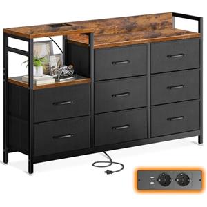 ODK Cassettiera, 2 porte USB e 2 porte AC, Cassettiera Multifunzionale per Camera da Letto e Soggiorno - Credenza Stabile e Durevole, 132 * 30 * 88 cm, Vintage e Nera