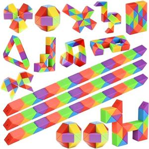GOLDGE 15 Pack Mini Colorato Serpente Magico, 24 Blocchi Twistable Arcobaleno Cubo Puzzle, Gadget Compleanno per Bambini, Creativi Regalini Fine Festa Compleanno.