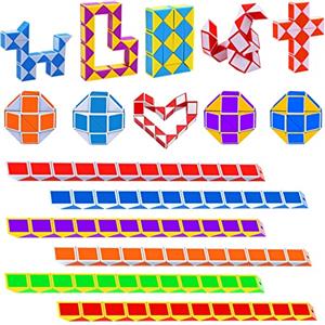 GOLDGE Mini Cubo di Serpente Giocattolo Magico Gadget Compleanno, 12 Pezzi 24 Blocchi Serpente Cubi velocità Magici Serpente Twist Cubo Puzzle per Regalini Fine Festa Compleanno Bambini