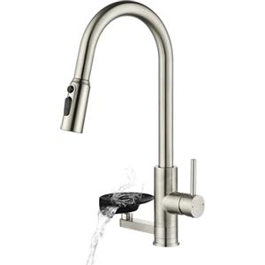 Mynaiad Rubinetto Cucina Mynaiad con Lavaglassi, Estraibile, Doppia Uscita, Rotazione a 360°, Rubinetto Lavello Cucina, Miscelatore Cucina, Acciaio Inossidabile 304 Spazzolato