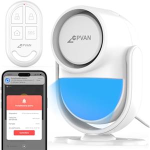 CPVAN Allarme Casa Senza Fili (2.4GHz WiFi), PIR WiFi Sensore di Movimento, fai da te Antifurto Casa Wireless, PIR Host Allarme + 1 Telecomandi, Compatibile con Sensori Porta/Finestra, Bianco