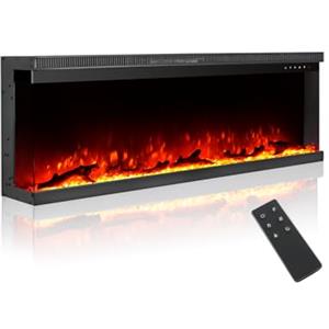 M.C.Haus Camino Elettrico di Lusso a 3 Lati con 3 Modalità di Installazione, Caminetto da Incasso su Parete Multimediale, Effetto Fiamma Elettrica con 9 Colori, 1800W, 127 cm/50", Nero