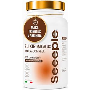 SEEPPLE ELIXIR MACALUX - Integratore Alimentare con Maca Peruviana, Tribulus Terrestris, L-Arginina, Fieno Greco e Zinco per Energia e Vitalità - 180 Capsule - Senza Glutine e Lattosio - Made in Italy