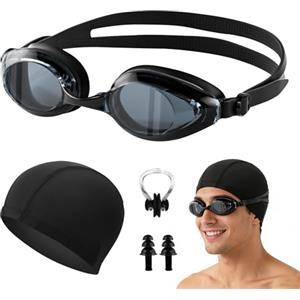 BSITSSS Occhialini Nuoto con Cuffia da Nuoto Clip per Naso & Tappi per Orecchie, Moda Occhialini Piscina, Occhialini da Nuoto Impermeabile, Occhiali Piscina Adulto per Uomo Donna e Adolescenti