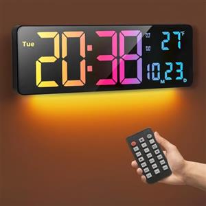 PiKaPiKaP Orologio Digitale da Parete, Orologio Digitale Grande da 40,6 cm con 11 Colori RGB, Ora, Data, Temperatura, Giorno della Settimana, Timer, 12/24 Ore, Variazione Automatica per Soggiorno/Aula/Palestra