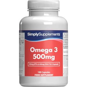 Simply Supplements Omega 3 500mg Capsule | Supporta La Salute Di Cervello E Occhi | Capsule Softgel Piccole E Facili Da Deglutire | Olio Di Pesce Di Provenienza Sostenibile | 180 Capsule Softgel