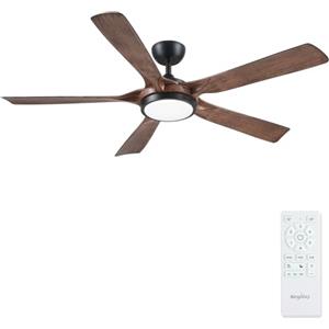 Newday Ventilatore da Soffitto Legno e Nero, 142cm Ventilatore da Soffitto con Luce e Telecomando Grande, Pala Soffitto con Luce Dimmerabile, Ventola Soffitto Silenzioso con 5 Pale per Soggiorno