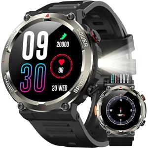IOWODO Smartwatch Uomo 1.45" Orologio Intelligente Fitness con Chiamate Bluetooth, Batteria 960mAh, Bussola, IP68 Impermeabile, Monitoraggio Cuore Ossigeno Sonno, 100+ Modalità Sportive, 2 Cinturini