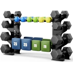 niffgaff Supporto per manubri a 4 livelli per palestra domestica, compatto per manubri, pesi liberi, scaffale in acciaio resistente per manubri in neoprene e esagonali (gommini non inclusi)