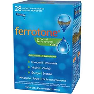 Ferrotone Integratore Alimentare a Base di Acqua Ricca di Ferro - Pacco da 28 bustine x 25 ml