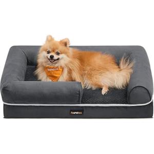 Feandrea Cuccia per Cani Ortopedica, Letto Divano per Animali, Imbottitura Morbida, Bordi Rialzati, Copertura Sfoderabile e Lavabile, 76 x 51 x 18 cm, Fondo Antiscivolo, Grigio Scuro PGW074G01