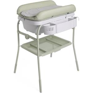 Chicco Cuddle & Bubble Vaschetta Bagnetto Fasciatoio Neonato Ergonomico con Materassino e Morbido Riduttore, Altezza Regolabile, Chiusura Compatta, Parent Organizer, Max 11kg, Grigio e verde