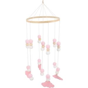 HANABASS Giostrina Culla Legno con Campanelli Eolici Palline di Feltro e Stelle Ciondolo Decorativo per Cameretta Ragazzo Ragazza Stimola Attenzione e Sviluppo Visivo