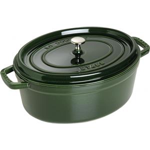 STAUB Cocotte Ovale in Ghisa Verde Basilico 33 cm - Casseruola adatta per forno e induzione con manico in silicone e coperchio incluso