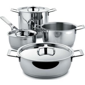 Alessi Pots&Pans AJM100S7 - Batteria di Pentole in Acciaio Inox 7 Pezzi con Fondo Magnetico e Design di Jasper Morrison