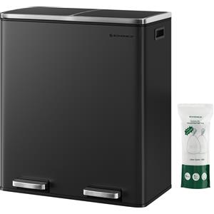 SONGMICS Cestino per Rifiuti 2 Scomparti 30L con Pedali e Chiusura Morbida, Pattumiera Elegante per Cucina